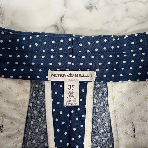 Peter Millar Blue Polka Dot Shorts 9” Linen Cotton Blend Flat Front Size 35 - Picture 6 of 7